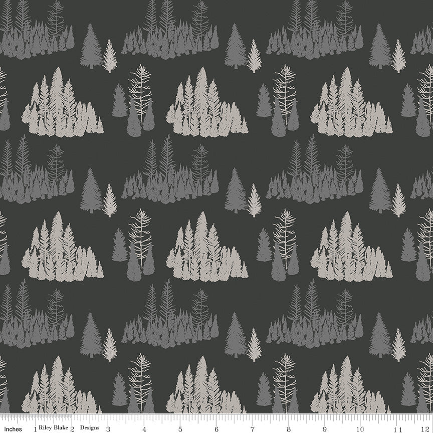 Big Game Trees Charcoal Fabric - By the yard