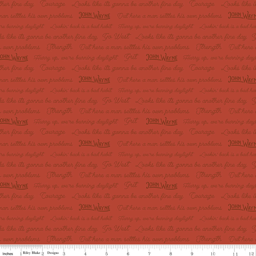 Go West with John Wayne Quotes Rust Fabric - By the yard