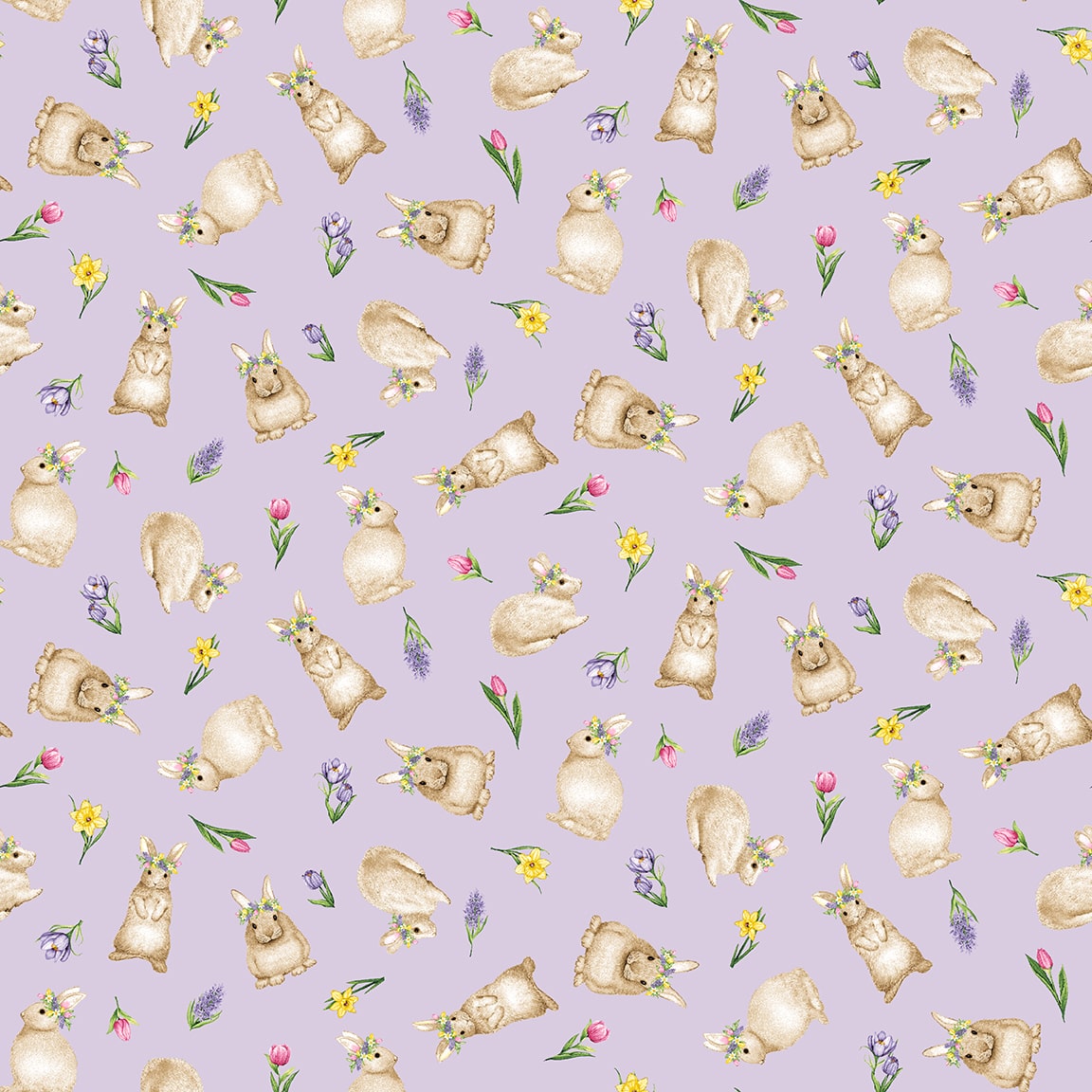 Hoppy Hunting Tossed Bunnies Lilac Fabric - By the yard