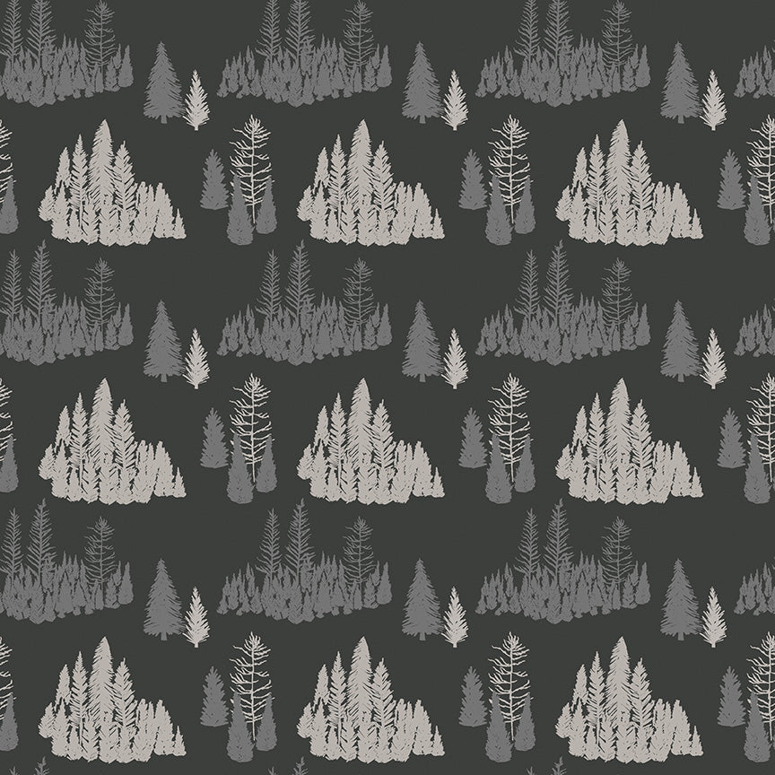 Big Game Trees Charcoal Fabric - By the yard