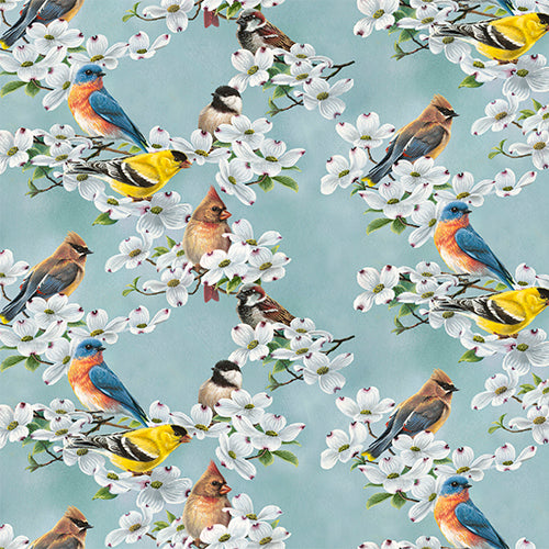 New Beginnings Fabric - Dogwood Flight Blue - By the yard