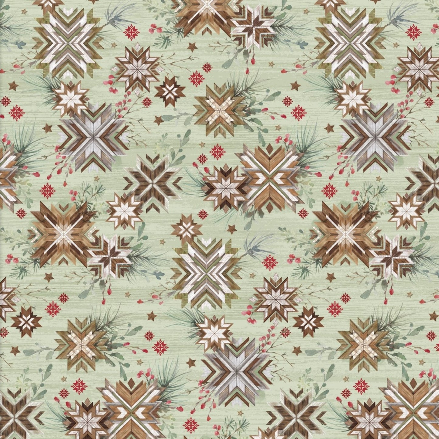 Snowflake Lodge Woodgrain Stars Fabric - By the yard