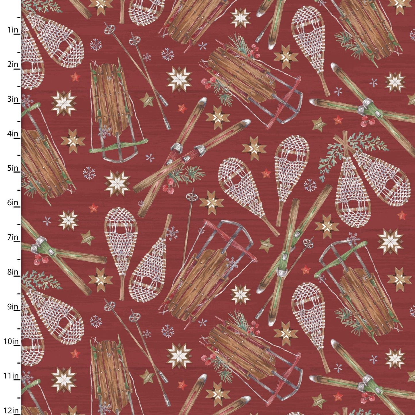 Snowflake Lodge Snowshoes and Sleds Fabric - By the yard