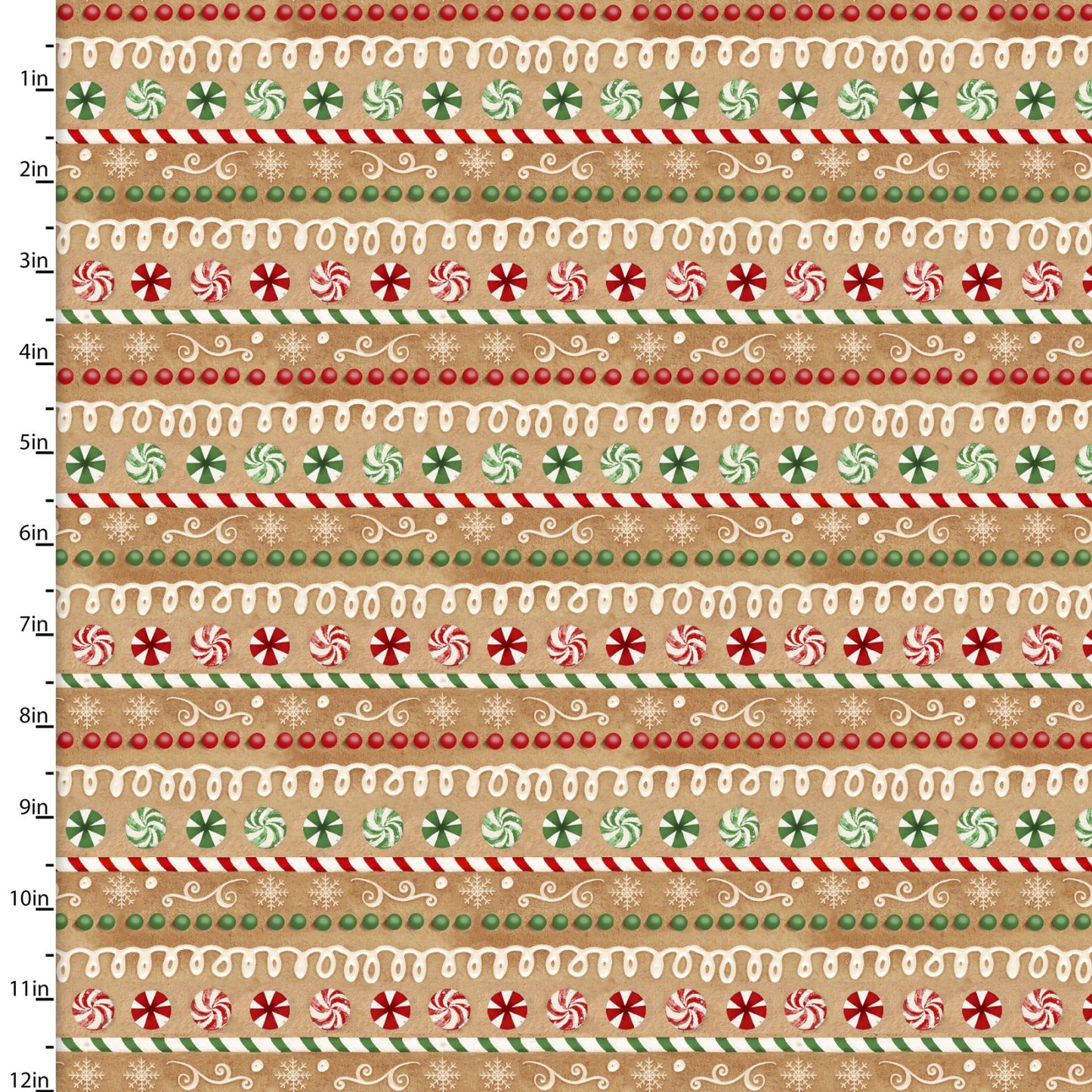 Very Merry Gingerbread Iced Candy Stripe Fabric - By the yard