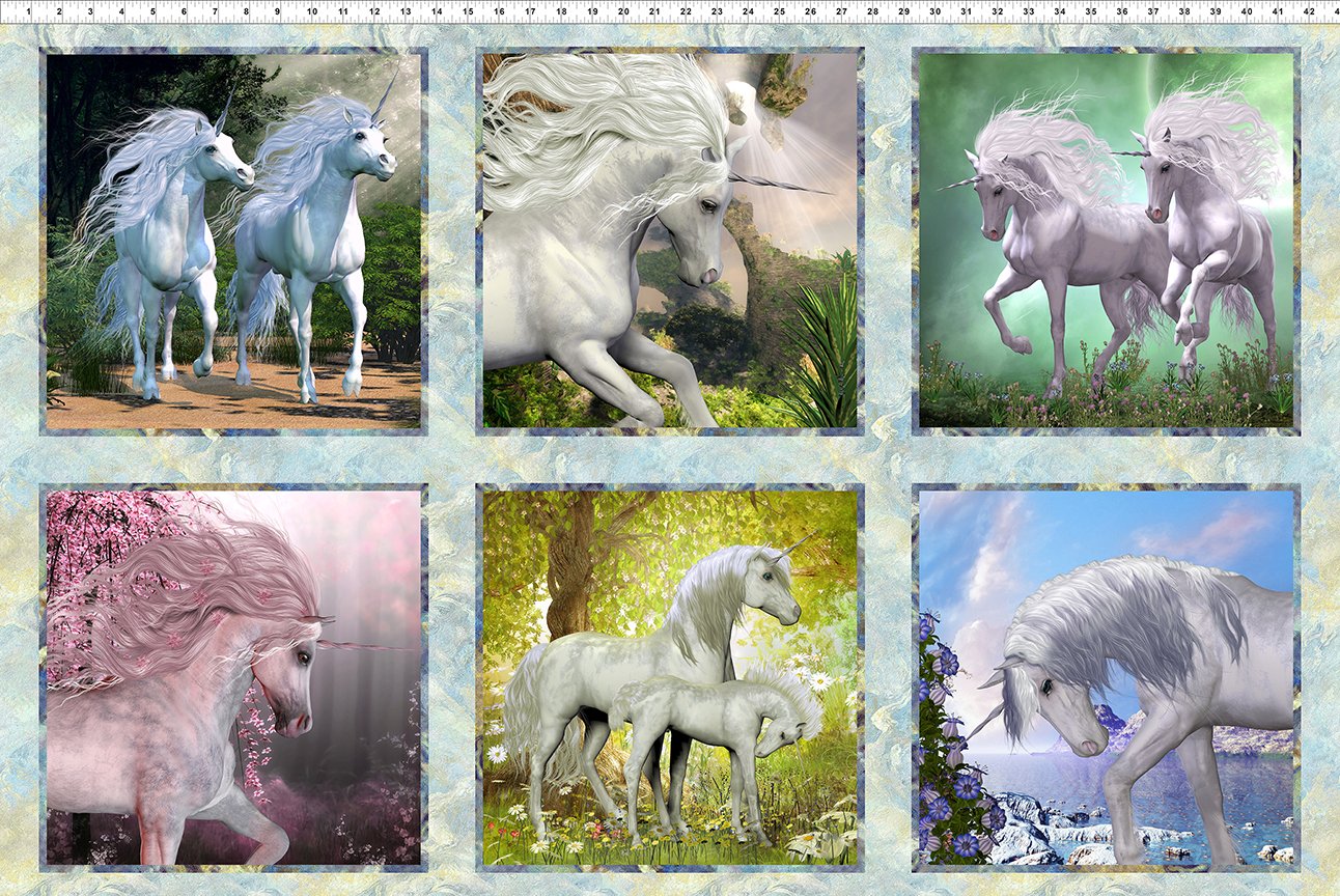Unicorns Squares Fabric Panel