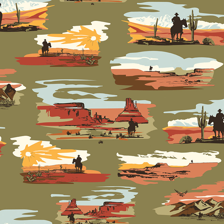 Go West with John Wayne Main Moss Fabric - By the yard