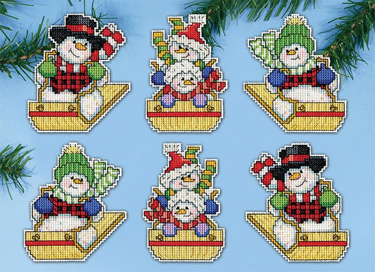 Sledding Snowmen 6882 Cross Stitch Kit