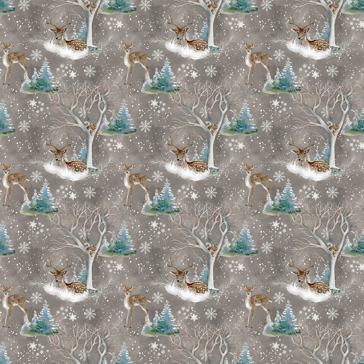 Cold Winter Morning Fawn Scenic Fabric - By the yard