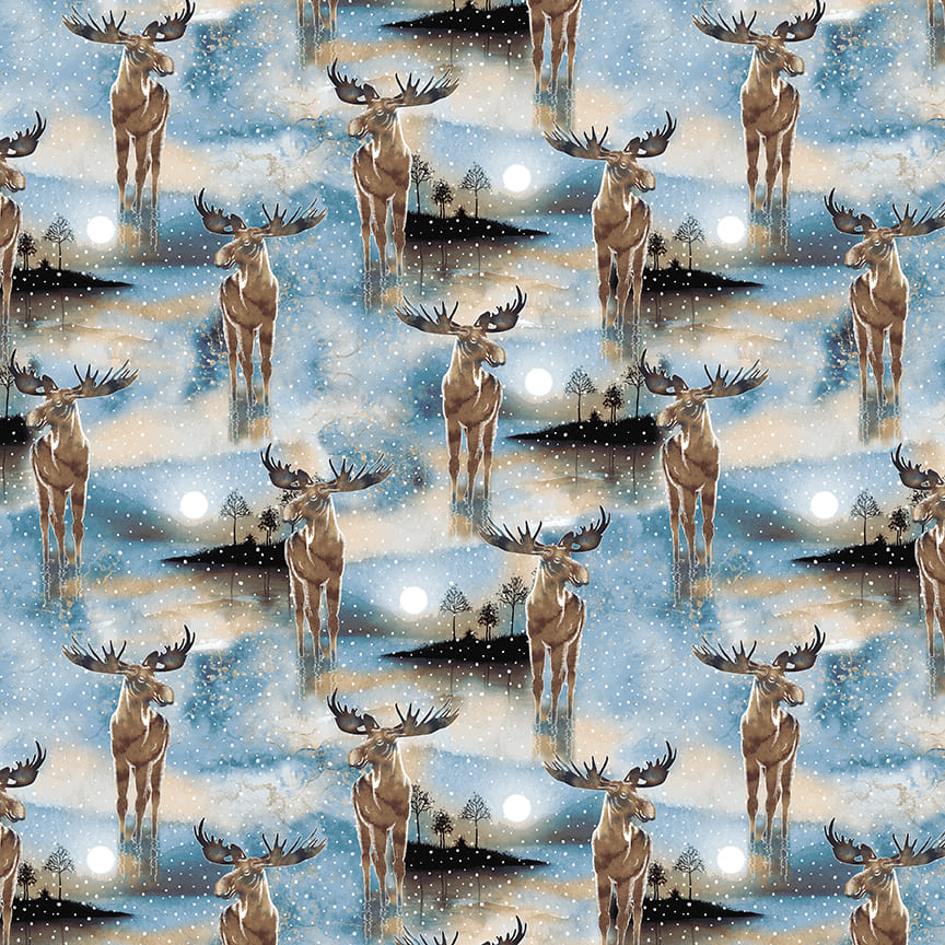 Cold Winter Morning Moose Fabric - By the yard