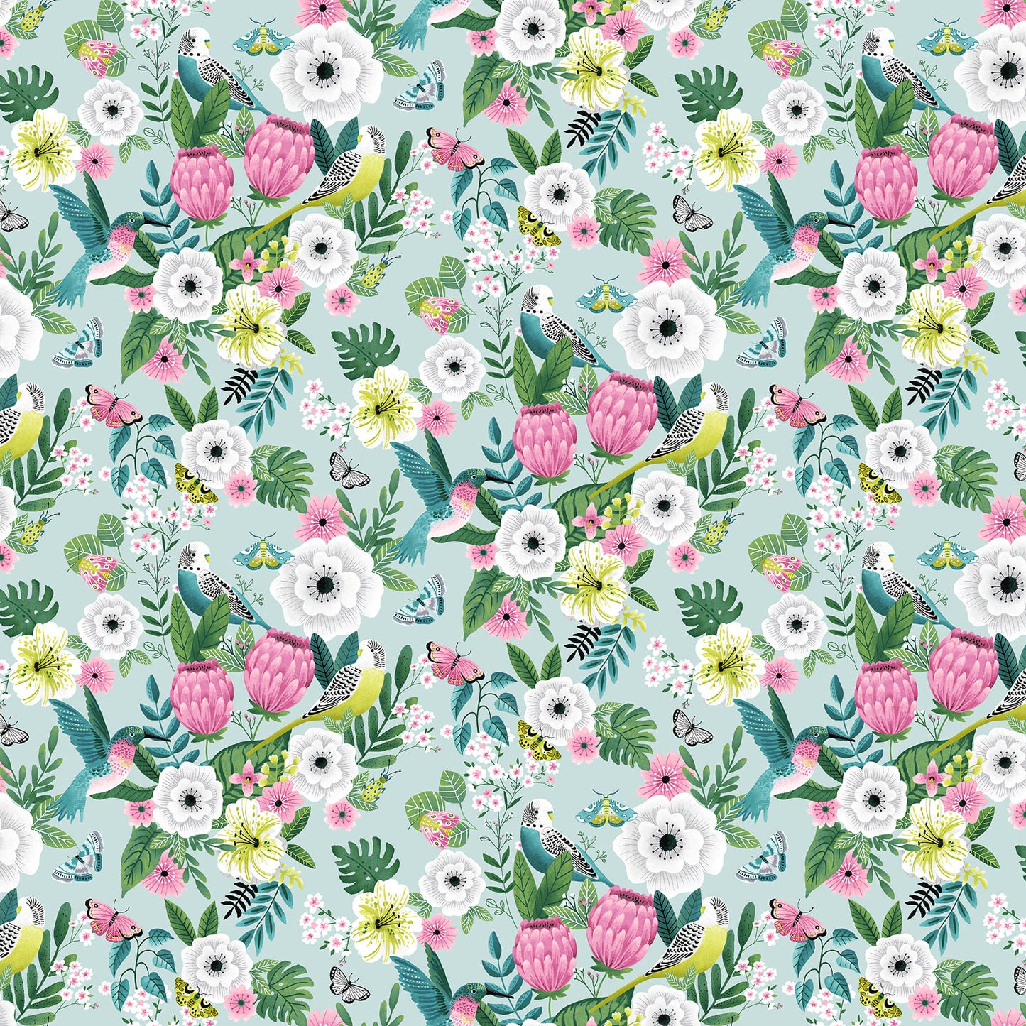 Tropical Menagerie Large Floral with Birds Fabric - By the yard