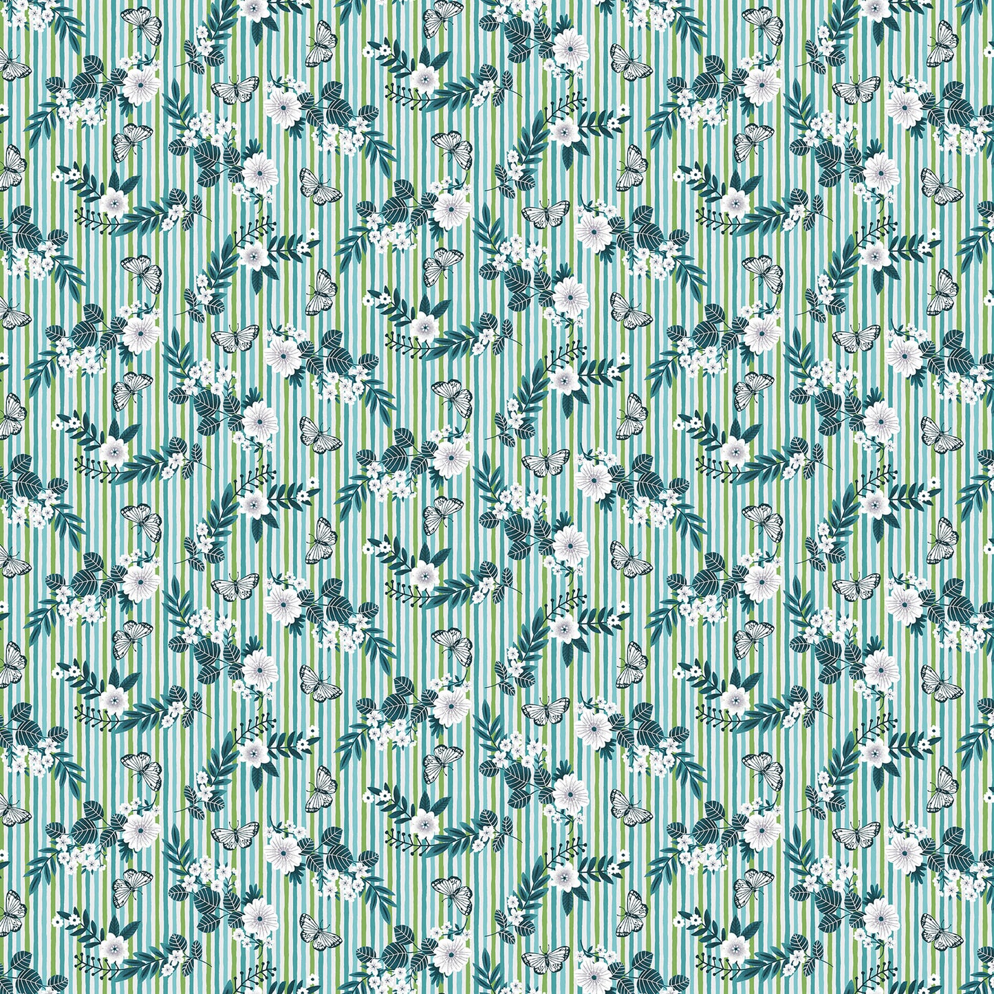 Tropical Menagerie Striped Floral Fabric - By the yard