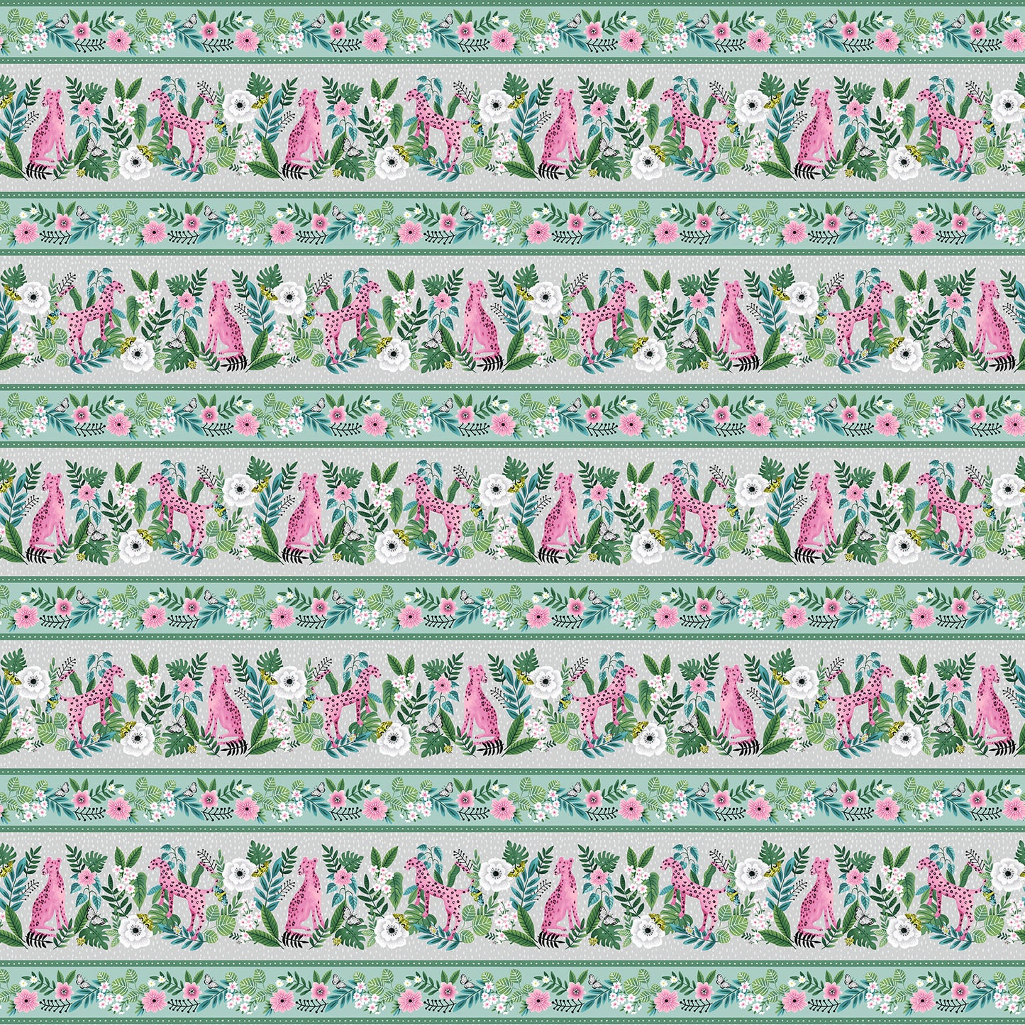 Tropical Menagerie Border Stripe Fabric - By the yard