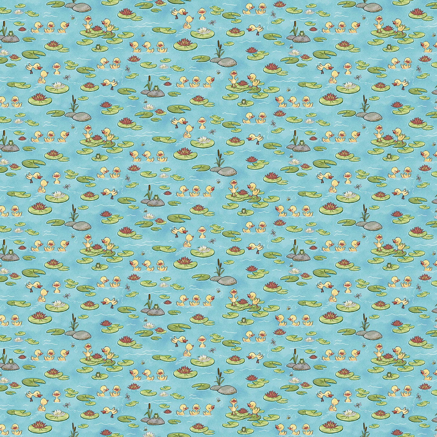 River Romp Ducklings and Lily Pads Fabric - By the yard