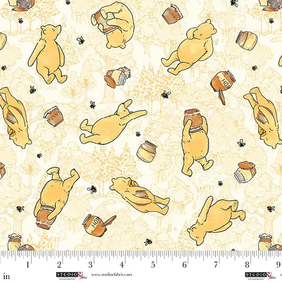 Classic Winnie the Pooh Bears Yellow Fabric - By the yard