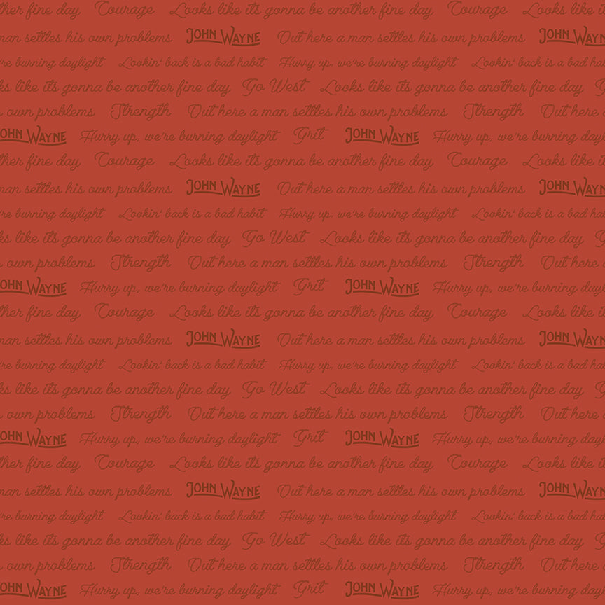 Go West with John Wayne Quotes Rust Fabric - By the yard