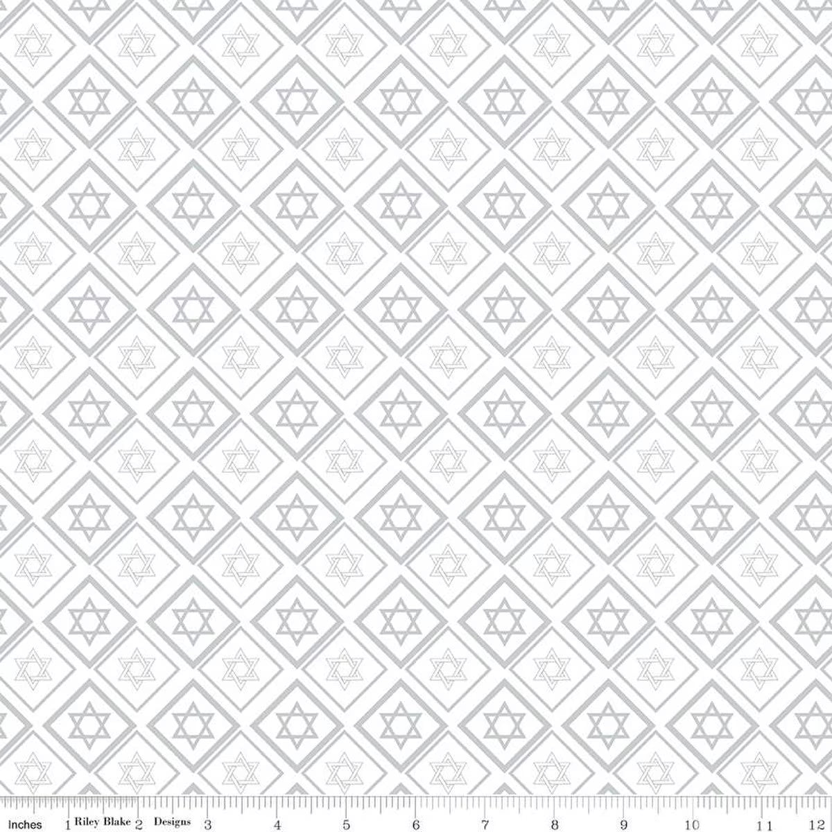 8 Nights, 8 Lights Star of David White Fabric - By the yard