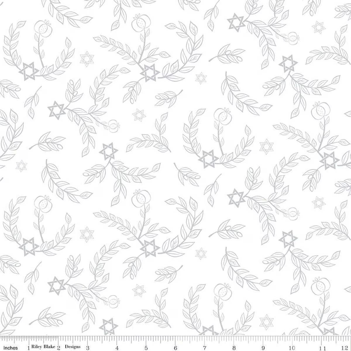 8 Nights, 8 Lights Leaves White Fabric - By the yard