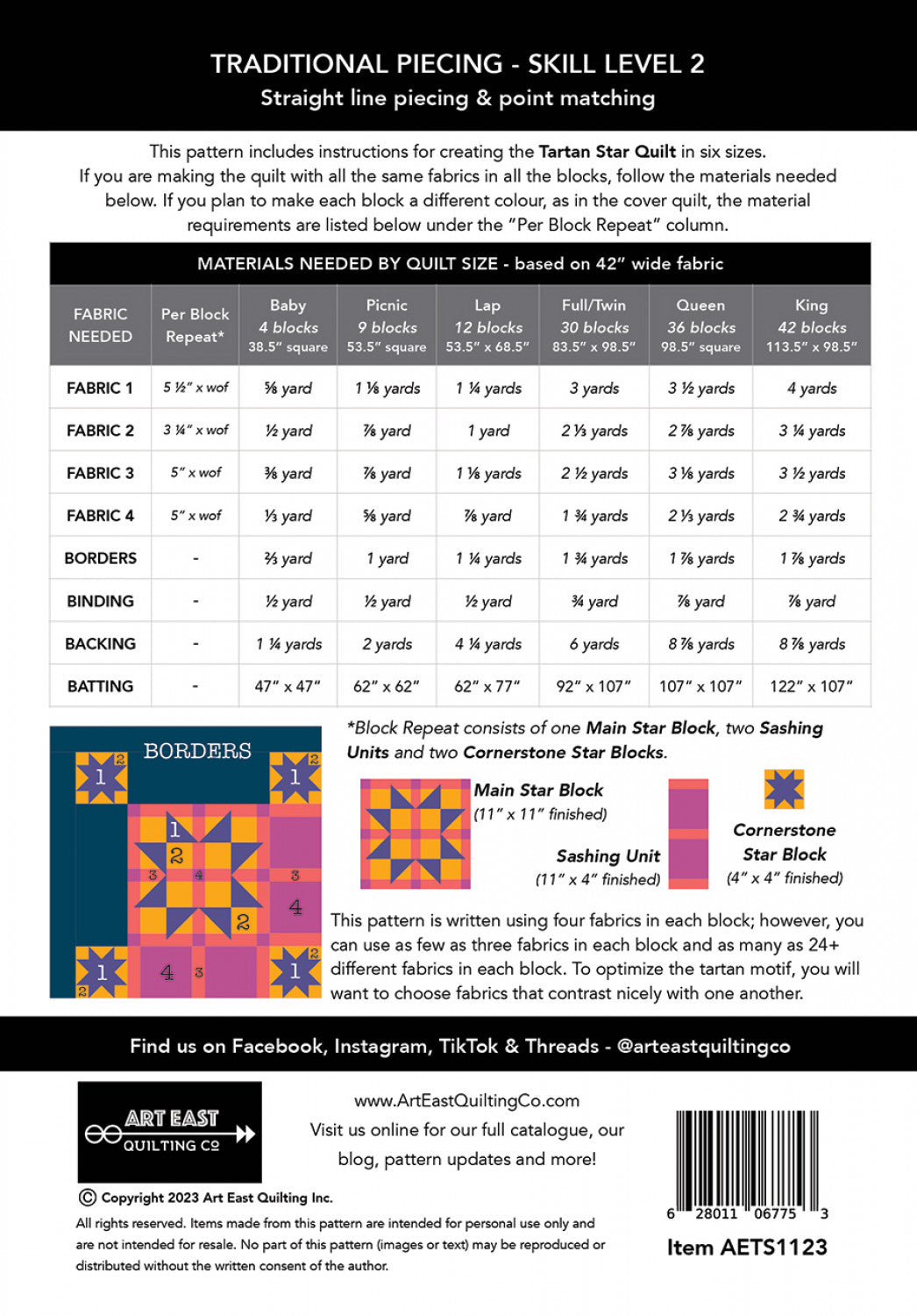 Art East Tartan Star Quilt Pattern