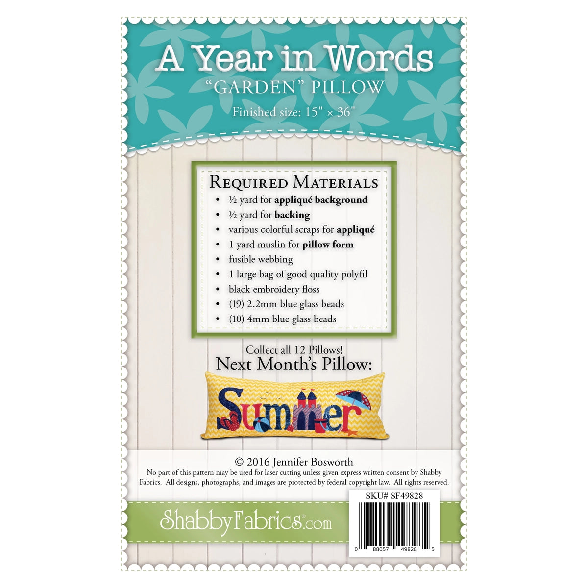 Shabby Fabrics A Year in Words Pillows 6 - Garden - June - Pillow Pattern