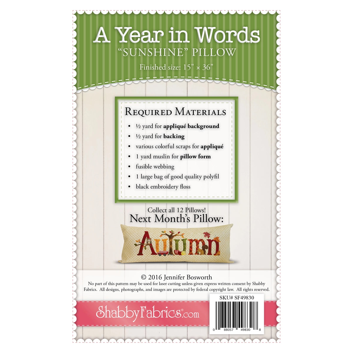 Shabby Fabrics A Year in Words Pillows 8 - You Are My Sunshine - August - Pillow Pattern