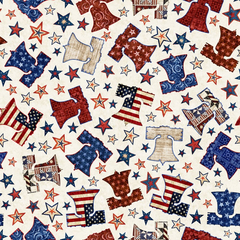 American Freedom Liberty Bell White Fabric - By the yard