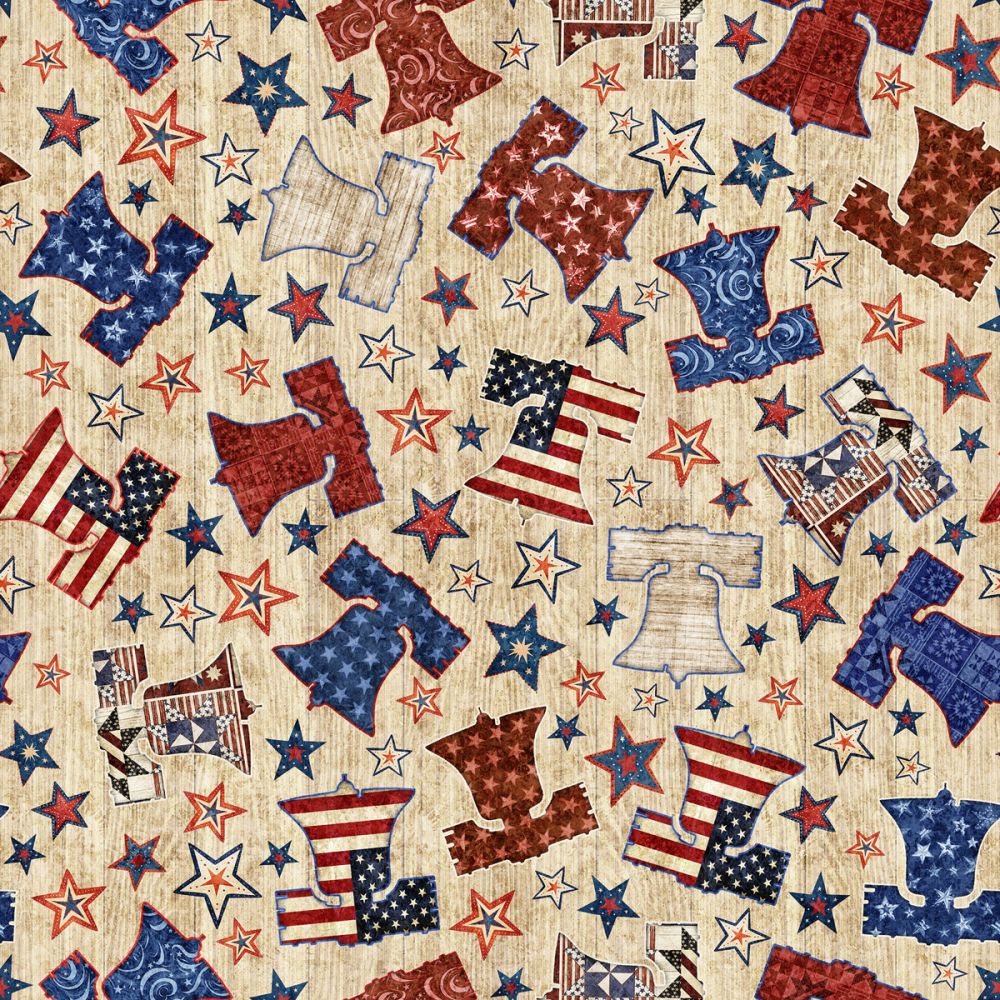 American Freedom Liberty Bell Parchment Fabric - By the yard
