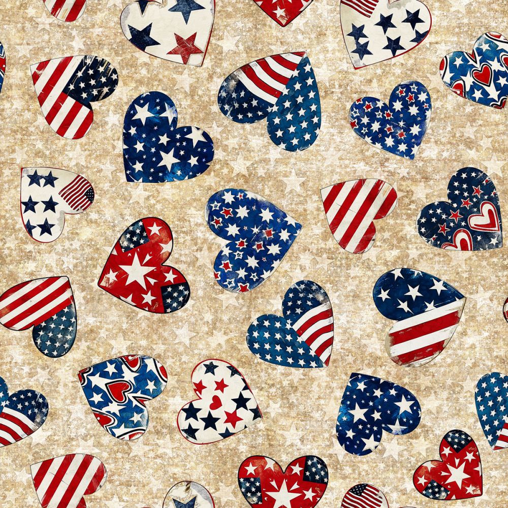 American Freedom Hearts Parchment Fabric - By the yard