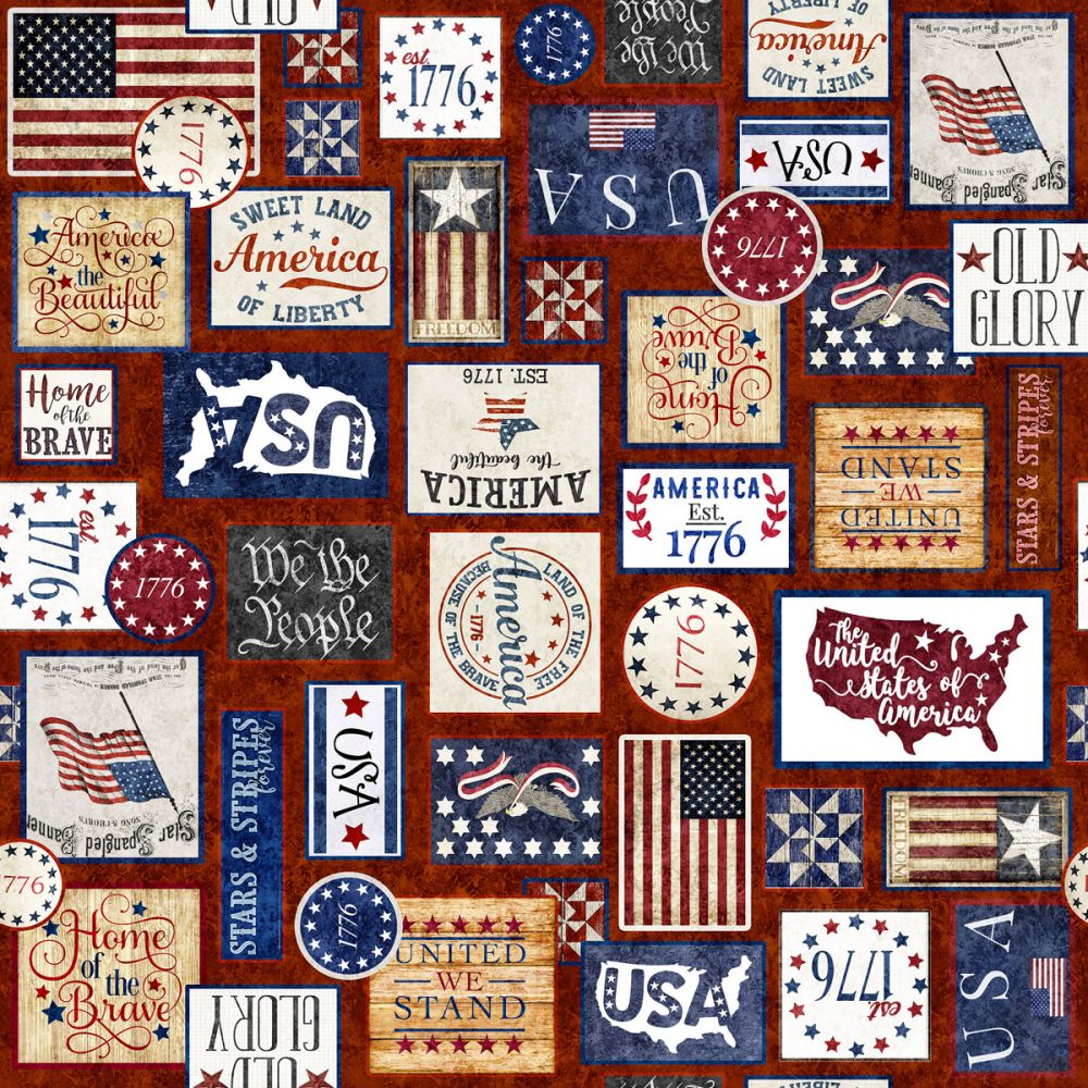 American Freedom Collage Red Fabric - By the yard