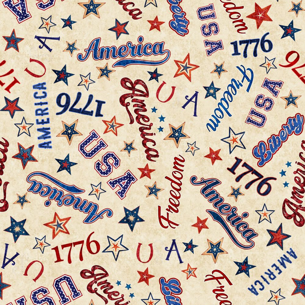 American Freedom Words Parchment Fabric - By the yard