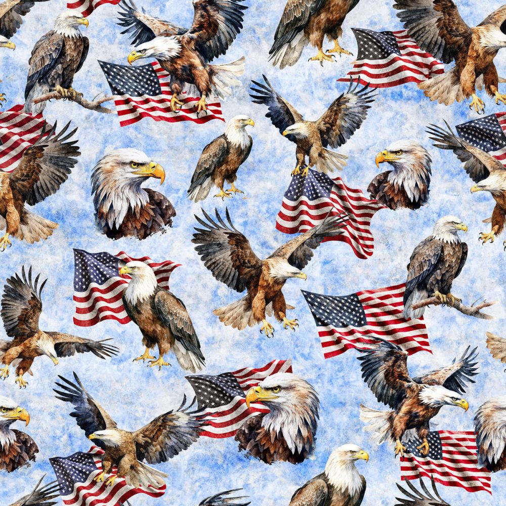 American Freedom Flag & Eagle Sky Fabric - By the yard