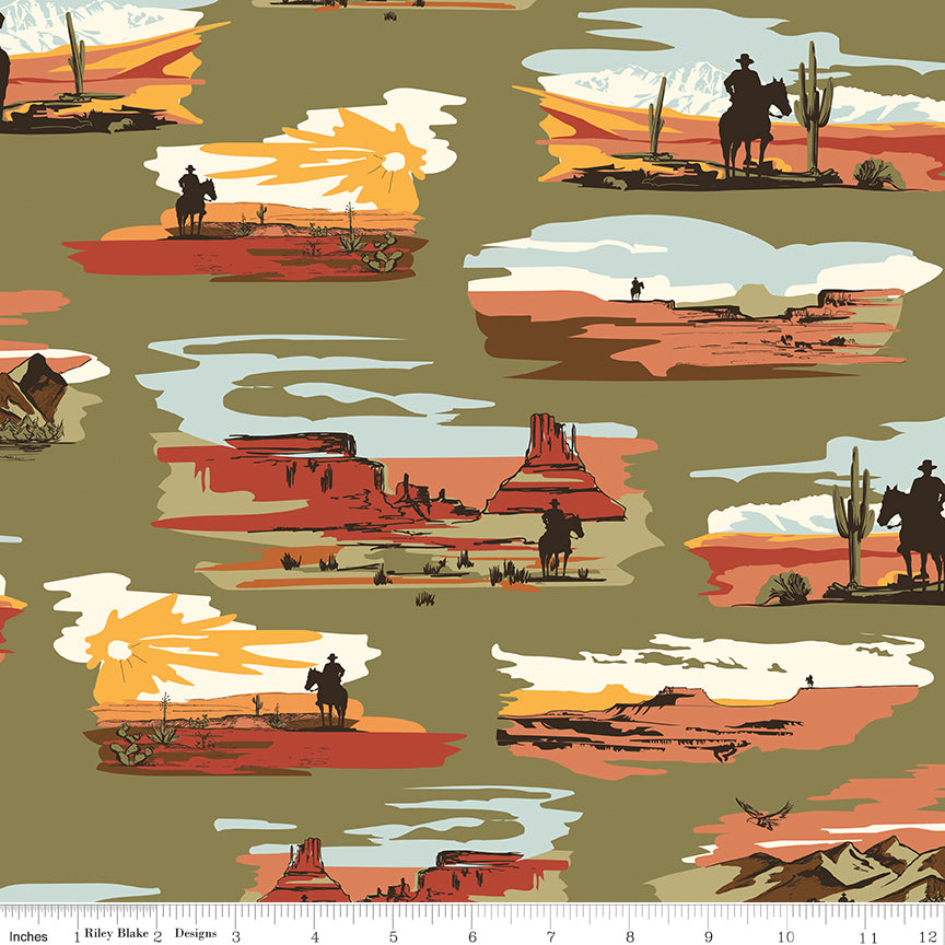 Go West with John Wayne Main Moss Fabric - By the yard