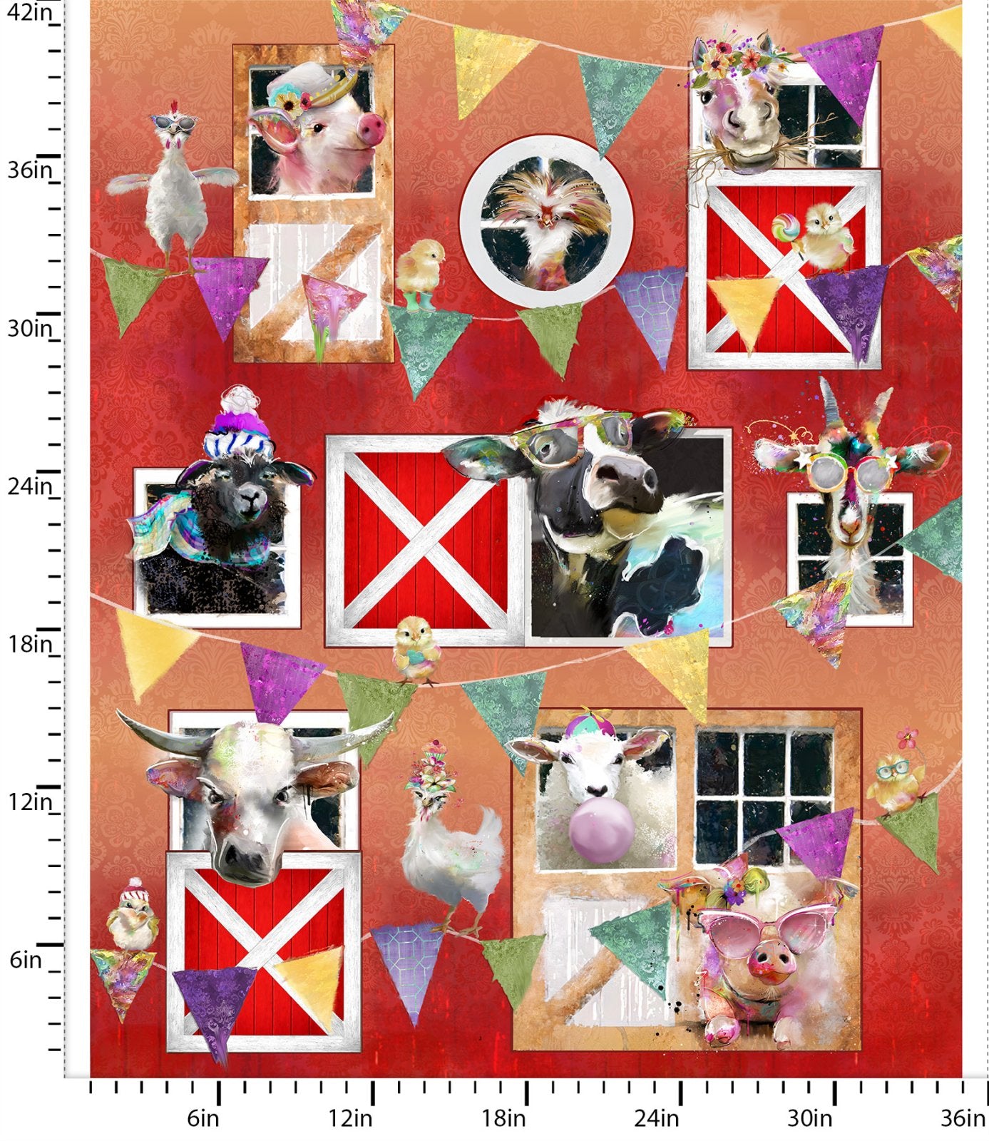 Back to the Farm Fabric Barnyard Friends Panel 36in