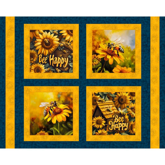 Bee Happy Pillow Fabric Panel