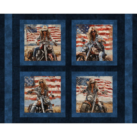 Biker Babes Pillow Fabric Panel