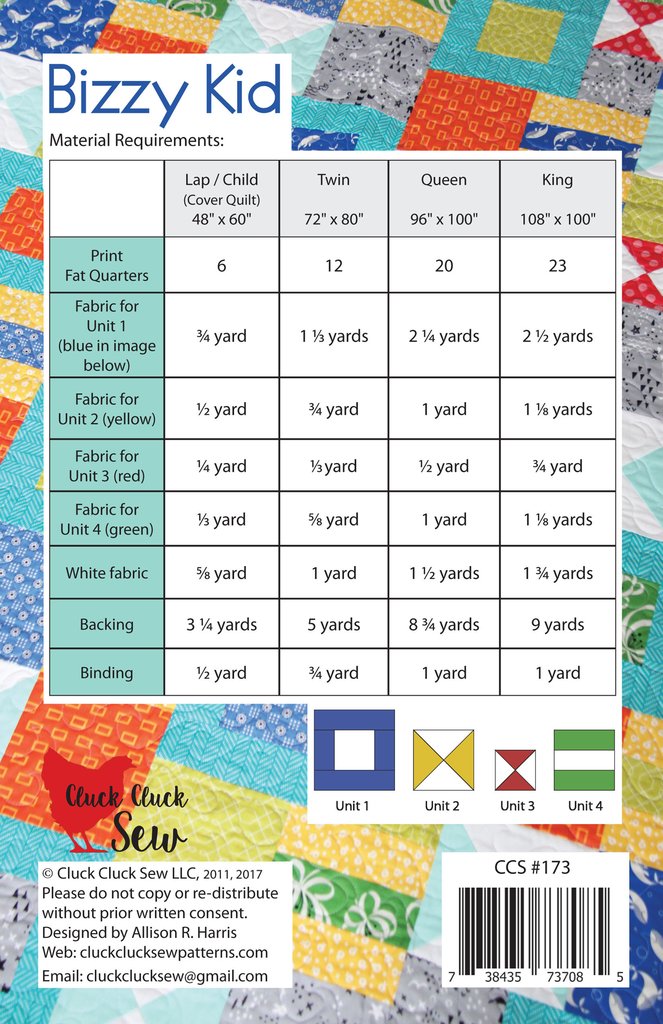 Cluck Cluck Sew Bizzy Kid Quilt Pattern