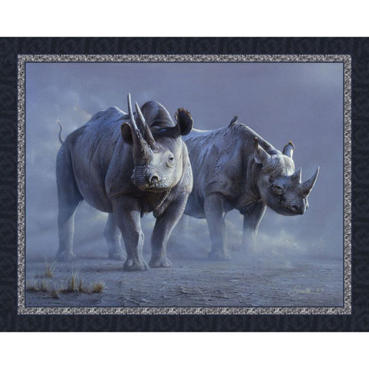 Black Rhinos Fabric Panel