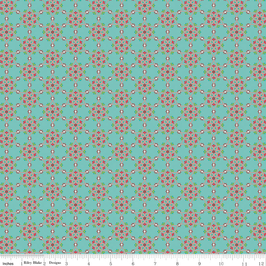 Winter Wonder Medallion Aqua Fabric - By the yard