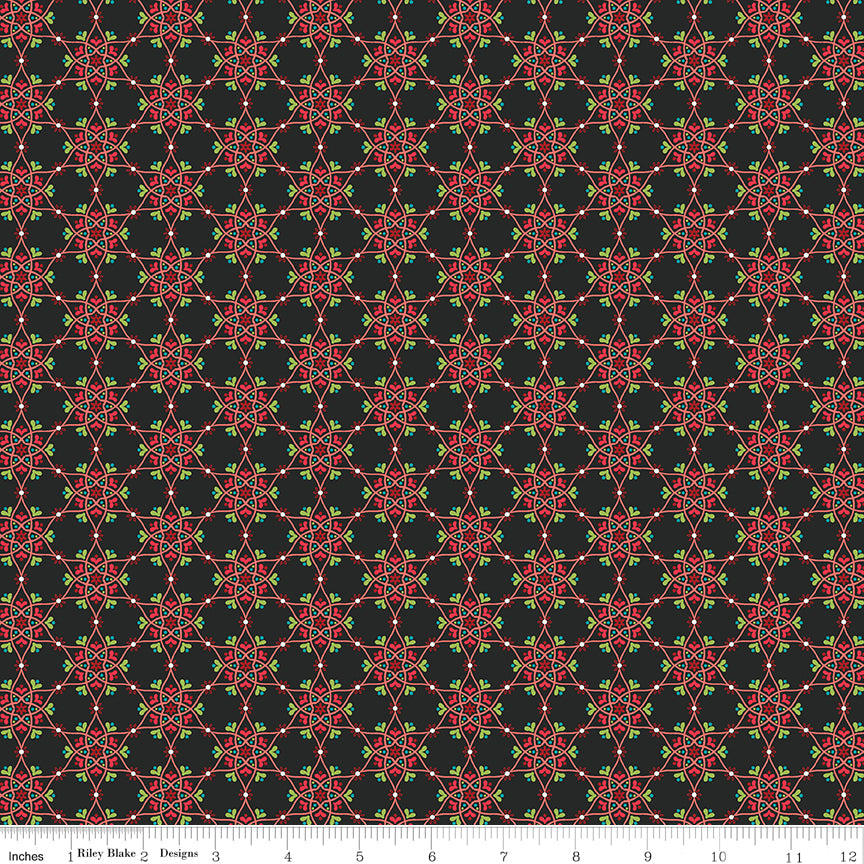 Winter Wonder Medallion Black Fabric - By the yard