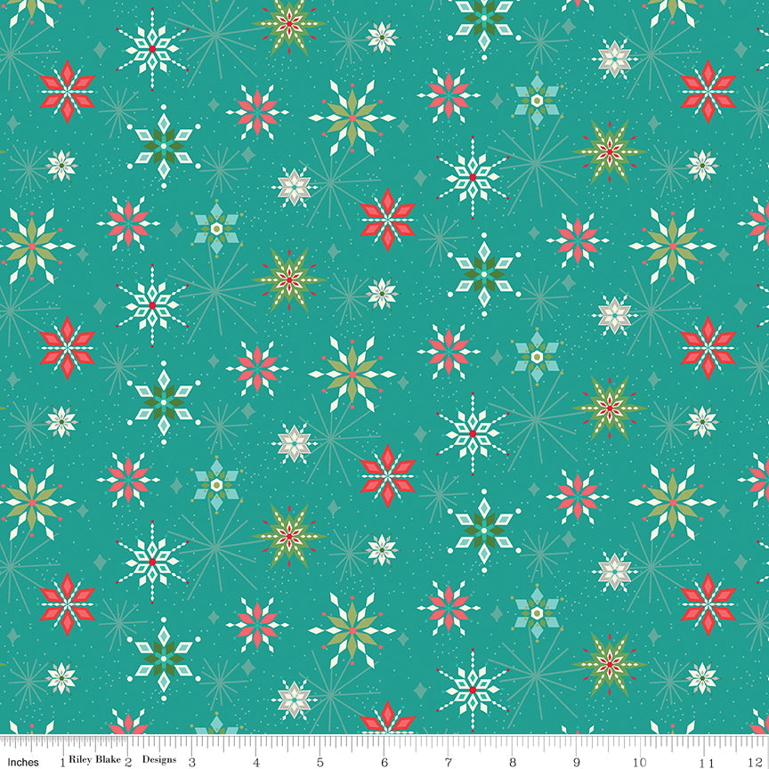 Winter Wonder Snowflakes Teal Fabric - By the yard