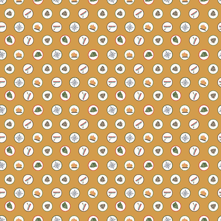 Love You S'more Badges Gold Fabric - By the yard