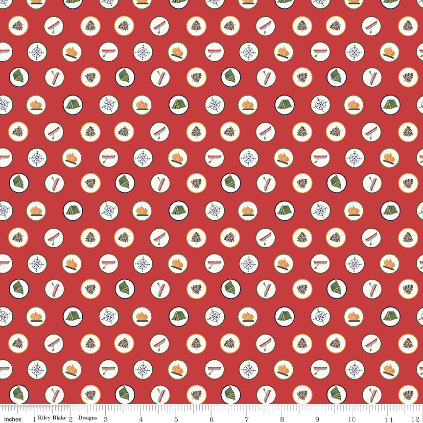 Love You S'more Badges Red Fabric - By the yard