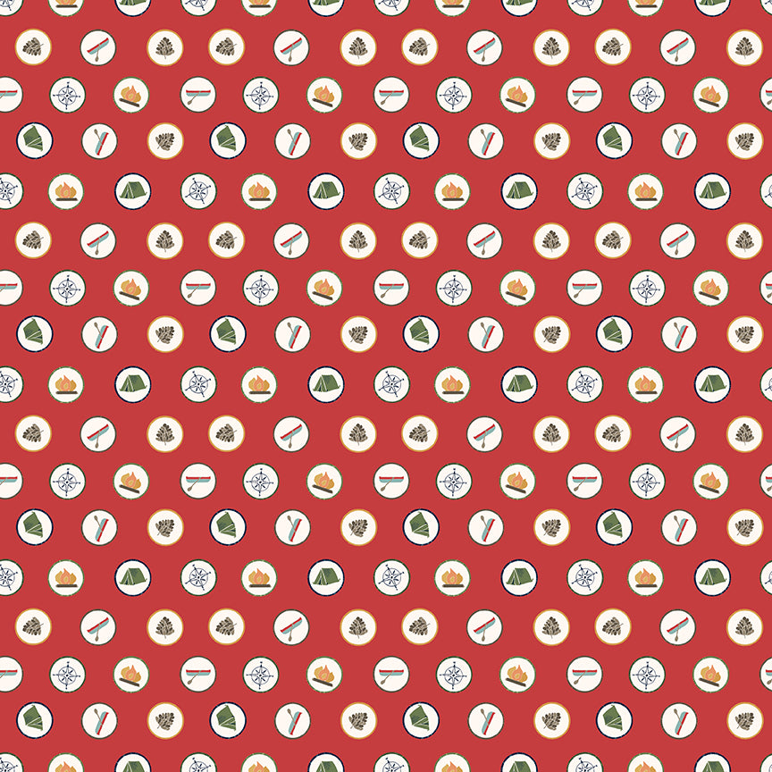 Love You S'more Badges Red Fabric - By the yard