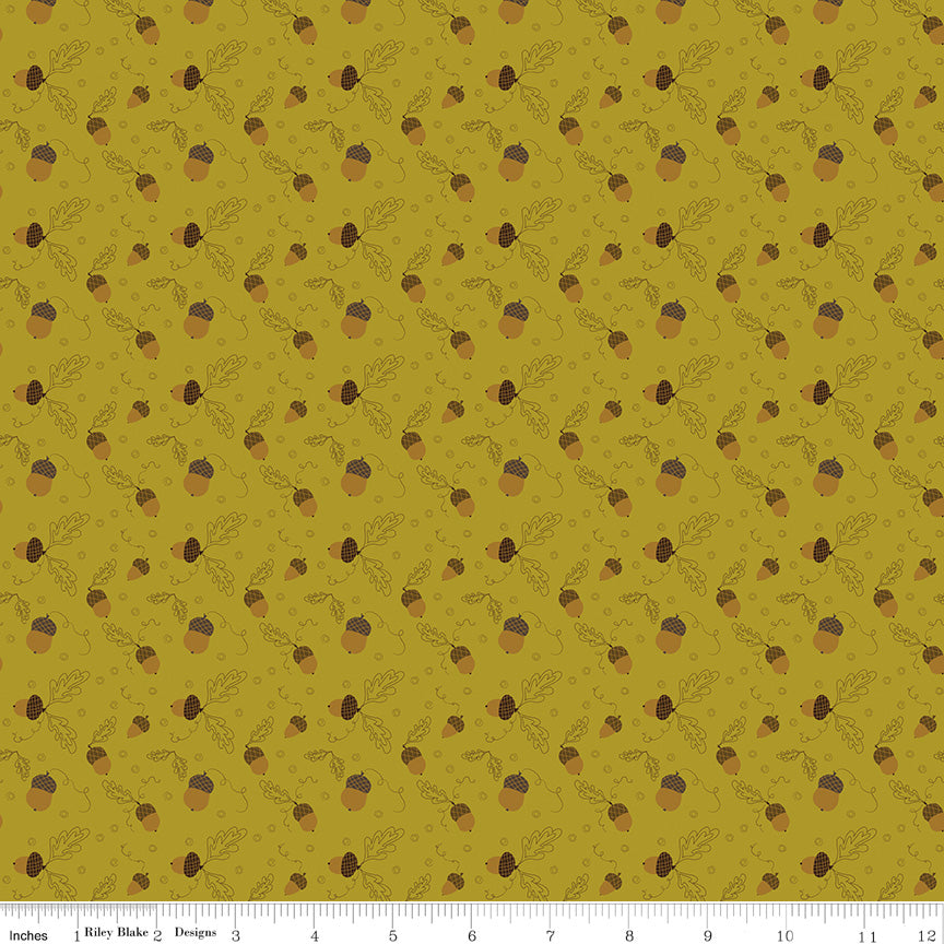 Awesome Autumn Acorns Olive Fabric - By the yard