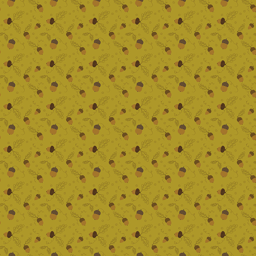 Awesome Autumn Acorns Olive Fabric - By the yard