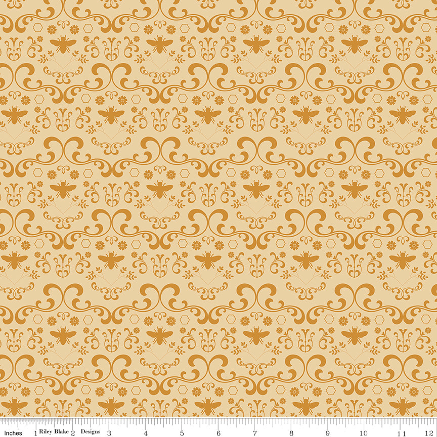 Daisy Fields Damask Light Honey Fabric - By the yard