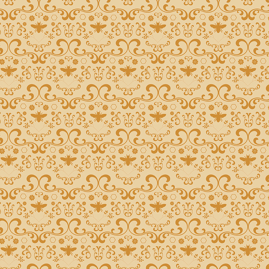 Daisy Fields Damask Light Honey Fabric - By the yard