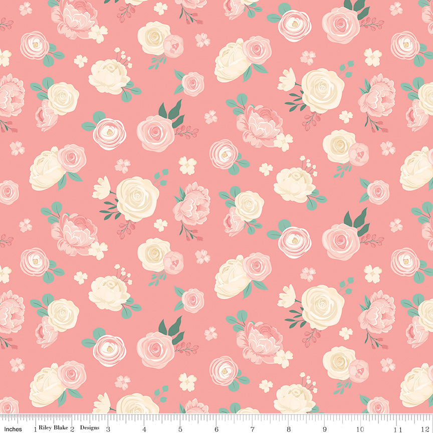 At First Sight Floral Coral Fabric - By the yard
