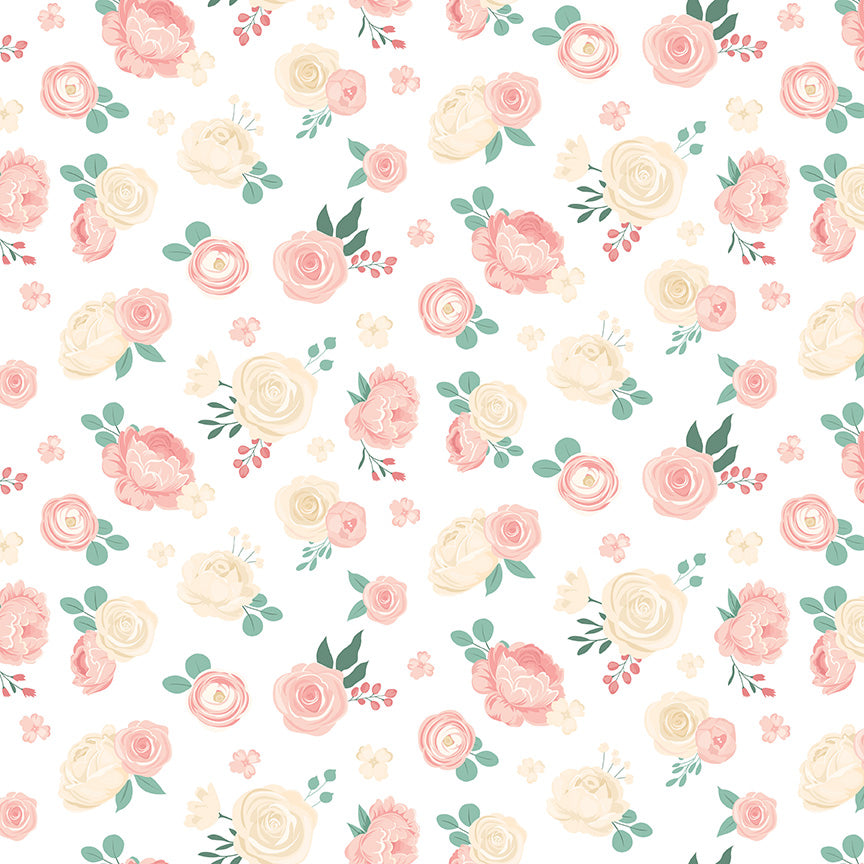At First Sight Floral Cream Fabric - By the yard