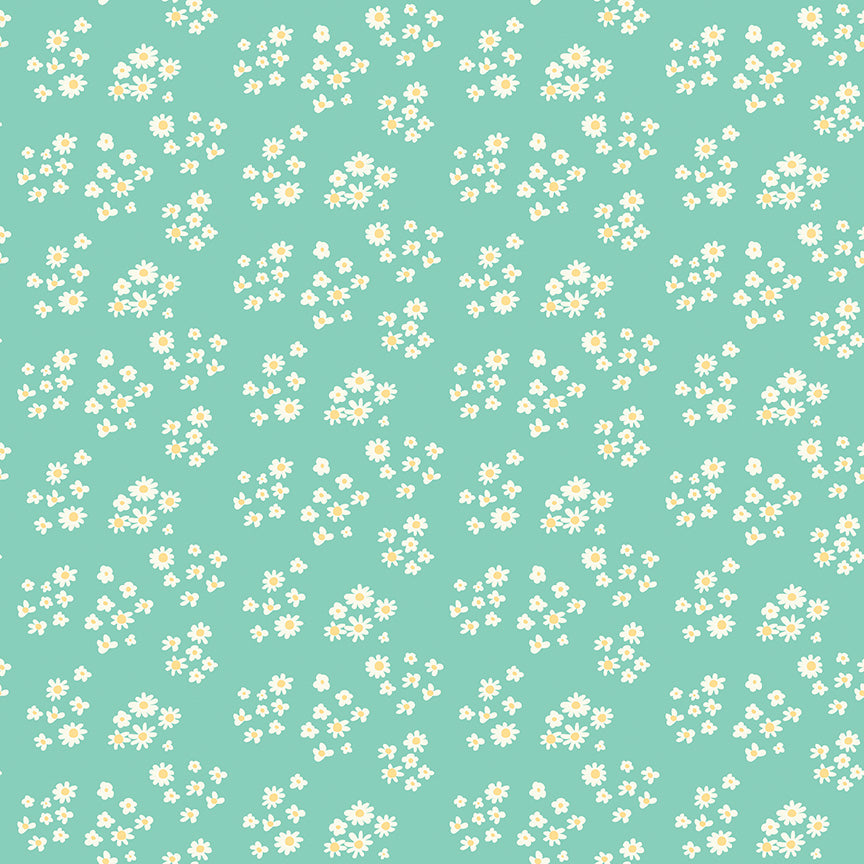 Hello Spring Daisies Seafoam Fabric - By the yard
