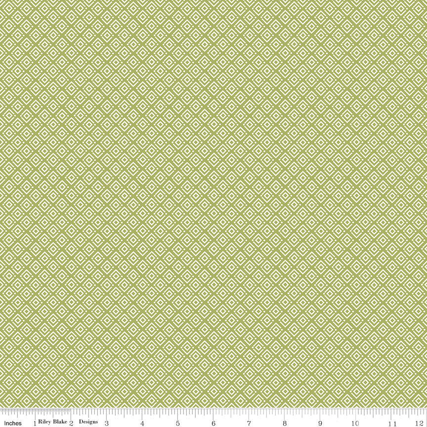 Hello Spring Geometric Green Fabric - By the yard